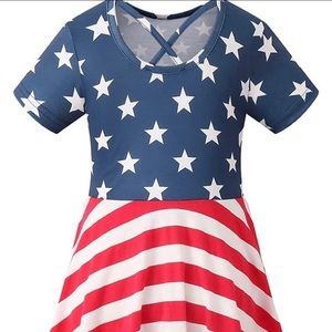 Girls 4th July Dress USA Flag Dresses Kids Criss Cross Independence Day Clothes